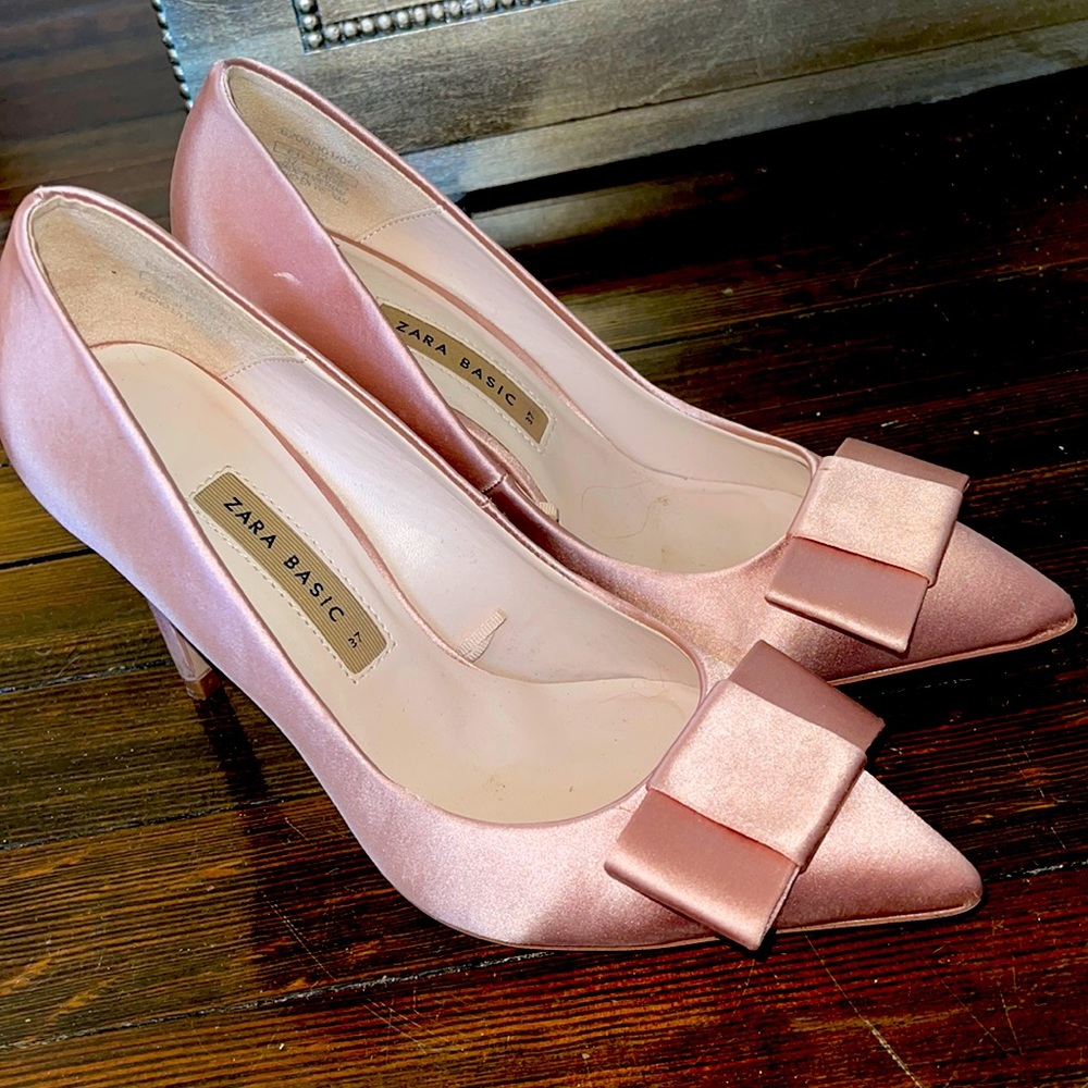 Zara Blush satin bow heel 37